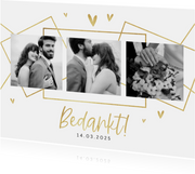 Bedankkaart bruiloft grafisch stijlvol goud hartjes foto