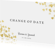 Change-of-date-Karte zur Hochzeit Goldene Herzen