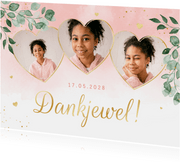 Communie lentefeest waterverf foto goud hartjes bedankkaart