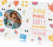 Einladung Kindergeburtstag Pool Party Mädchen rundes Foto