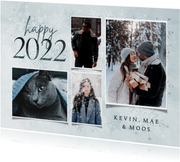 Fotocollage nieuwjaarskaart happy 2022 met sneeuwvlokken