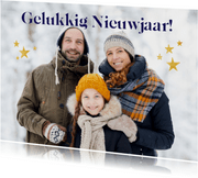 Fotokaart grote foto en sterretjes 'Gelukkig Nieuwjaar'
