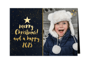 Gouden sterren kerstkaart met zwarte achtergrond 