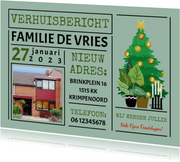 Kerst-verhuiskaart met kerst-ornamenten voor rond de kerst