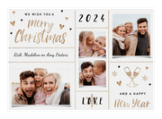 Kerstkaart hip goudlook met fotocollage en hartjes