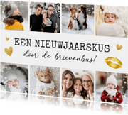 Nieuwjaarskaart kus brievenbus - fotocollage met 8 foto's