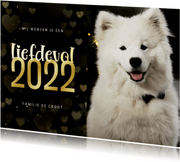 Nieuwjaarskaart met foto goudlook hartjes liefdevol 2022