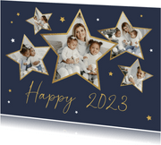 Nieuwjaarskaart met sterren fotocollage goudlook