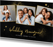 Nieuwjaarskaart persoonlijk hartjes foto's goud vuurwerk