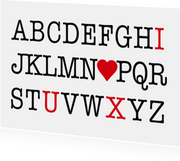 Valentijnskaart alfabet liefde