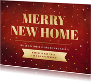 Verhuis kerstkaart Merry New Home rood met sterren