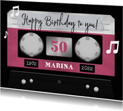 Verjaardagskaart vrouw happy birthday cassettebandje muziek
