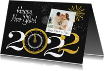 2022 Neujahrskarte mit Uhr und Foto