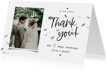 Bedankkaart bruiloft ecologisch blaadjes thank you fotokaart