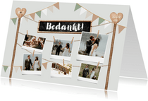 Bedankkaart houtlook festival style wegwijzers fotocollage