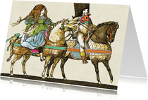 Bijzondere kaart van een jongen en een meisje op paarden