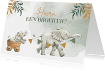 Botanische felicitatiekaart geboorte broertje met olifantjes