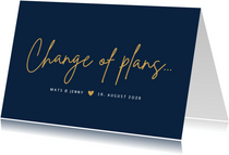 Change-of-plans-Karte zur Hochzeit klassisch Dunkelblau