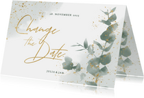 Change-the-date-Karte zur Hochzeit Eukalyptus