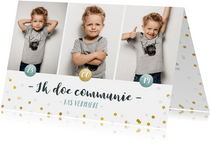 Communie fotocollage kaart jongen met goudlook confetti