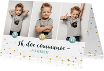 Communie fotocollage kaart jongen met goudlook confetti