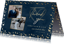 Dankeskarte zur Hochzeit mit Foto in dunkelblau mit Gold