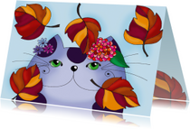 Dierenkaart Kat in de herfst  - SK