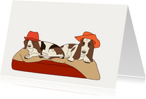 Dierenkaart vrolijke honden met hoedje op