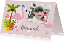 Einladung zum Kindergeburtstag mit Foto, Flamingo und Palmen