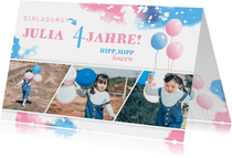 Einladung zum Kindergeburtstag mit Fotos rosa/blau