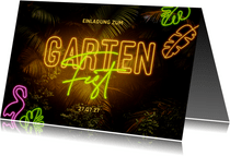 Einladungskarte Gartenfest Neonlicht