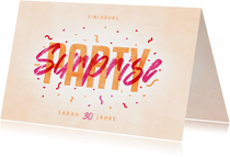 Einladungskarte Surpriseparty pinkfarbene Konfetti