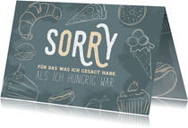 Entschuldigungskarte 'Als ich hungrig war' mit Illustration