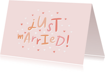Felicitatie 'just married' hip met hartjes