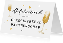 Felicitatiekaart geregistreerd partners champagne hartjes