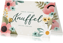 Fleurige zomaar kaart 'Knuffel' bloemen, bladeren en takjes