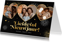 Fotokaart liefdevol nieuwjaar vuurwerk foto's hartjes