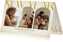 Fotokaart nieuwjaar met foto's en goudlook glitters