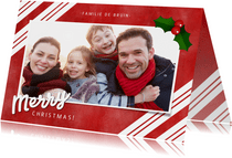 Fotokaart zuurstok strepen, grote foto en Merry Christmas!