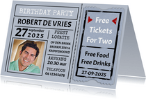 'Free Tickets For Two' uitnodiging verjaardag