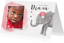 Geboortekaartje adoptie met lief olifantje voor een meisje 
