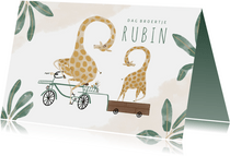 Geboortekaartje dag broertje giraffen op de fiets