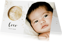 Geboortekaartje met grote foto watercolour maan in goud