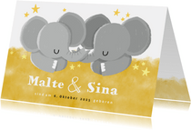 Geburtskarte für Zwillinge Elefantenbabies