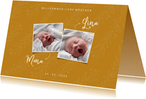 Geburtskarte Zwilling ocker botanisch mit Fotos