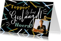 Geslaagd kaart 'Topper!' abstracte kaarsjes kleurrijk foto