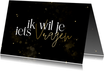 Getuigekaart zwart en goud met hartjes en waterverf