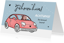 Glückwunschkarte Führerschein Foto rosa Auto