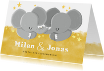 Glückwunschkarte zur Geburt von Zwilling Elefanten neutral