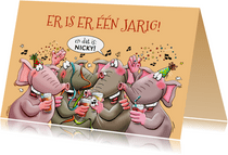 Grappige verjaardagskaart met 4 leuke olifanten